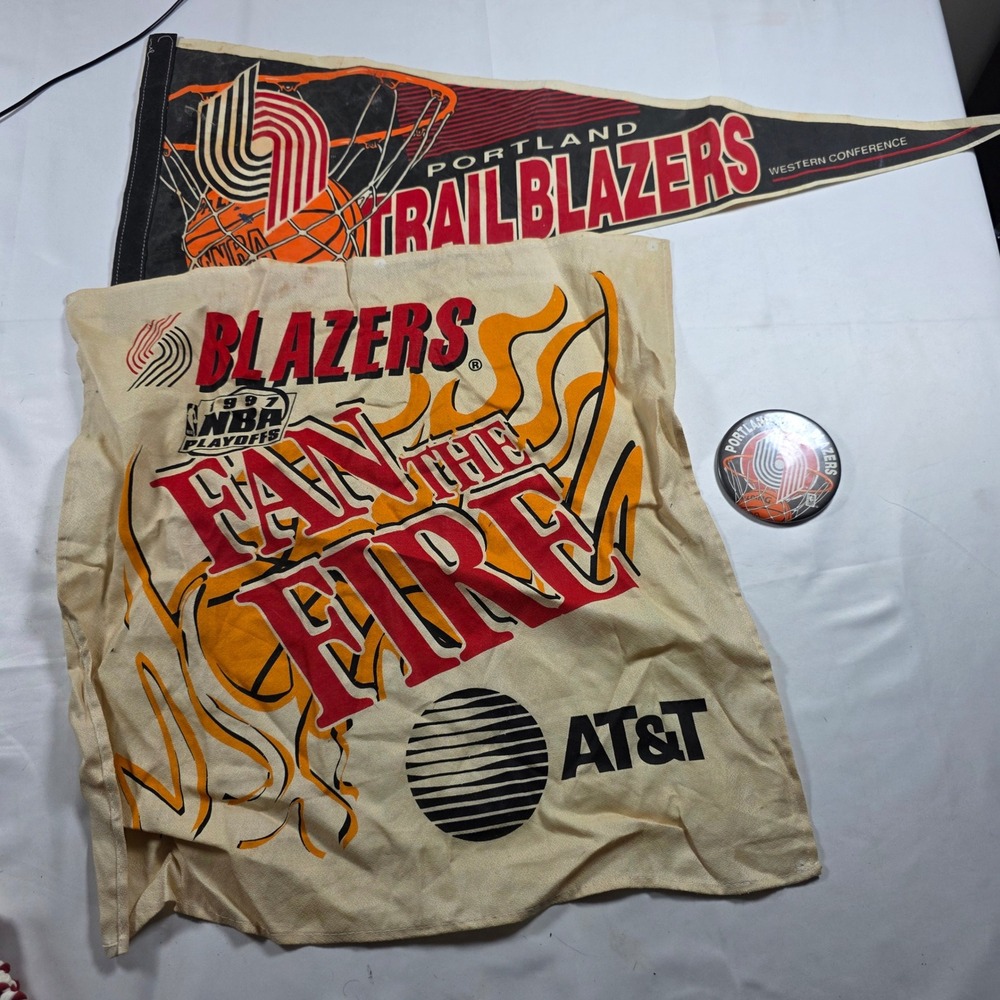 Vintage Portland Trail Blazers 1997 Playoffs Towel Pennant and Pin Bundle NBA